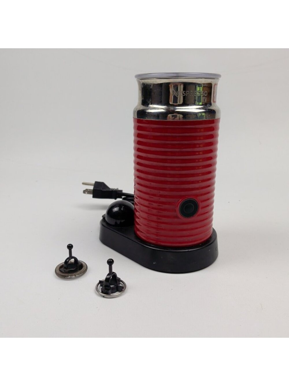 Nespresso Aeroccino 3 #3194 Electric Milk Frother Red With Base And Both Whisks